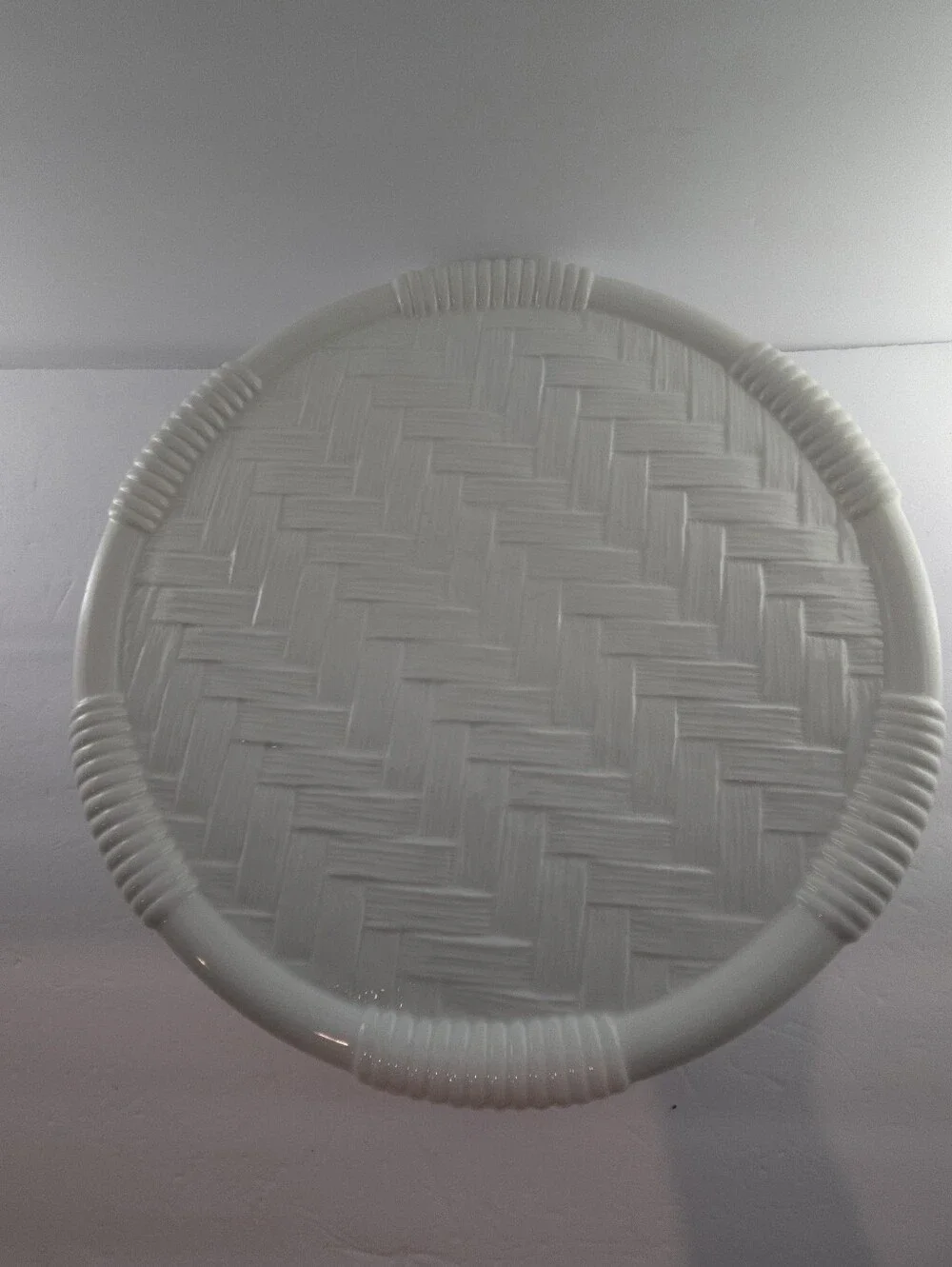 Este Ceramiche Italy White Basketweave Cake Pedestal, Vintage